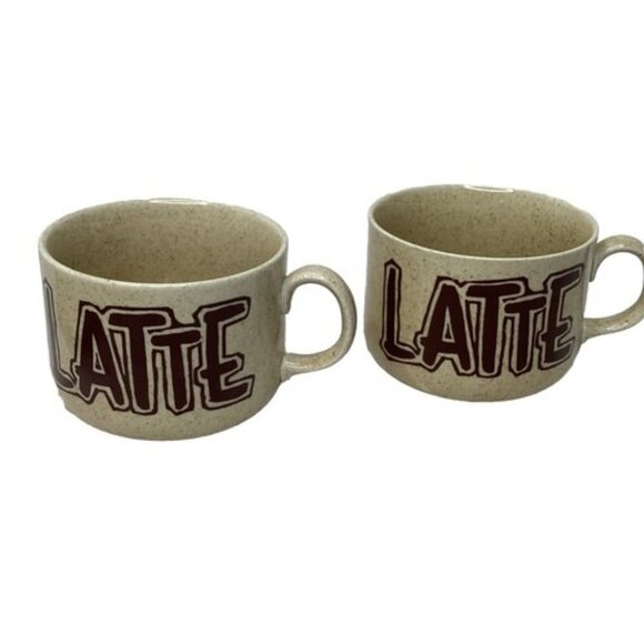 Coffee Mug With Saucers Latte Porcelain Italian Expresso Tan Set Of 2 - Picture 8 of 8